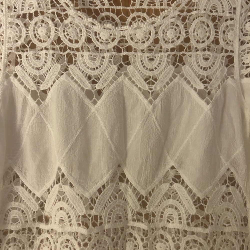 Unbranded Blouse Size M White Cotton Lace Crochet Tunic Cottagecore Angelcore - Picture 2 of 7